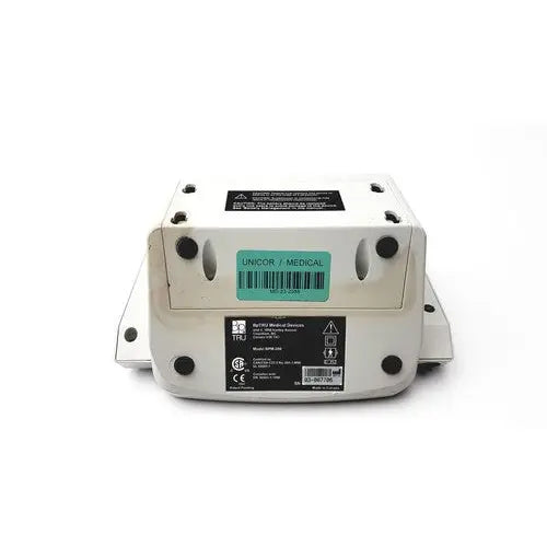 White plastic automatic blood pressure monitor with black labels and barcode branded as unicor medical bpm-200