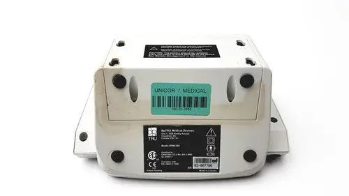 White plastic automatic blood pressure monitor with black labels and barcode branded as unicor medical bpm-200