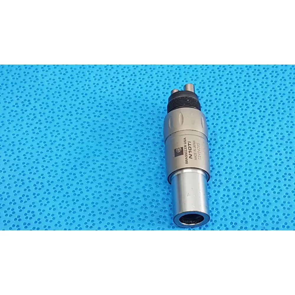 Silver metallic brasseler n10ti led dental handpiece with black threaded top and engraved branding for n10ti led coupler
