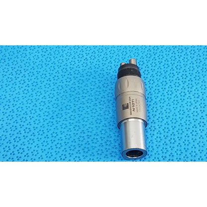 Silver metallic brasseler n10ti led dental handpiece with black threaded top and engraved branding for n10ti led coupler