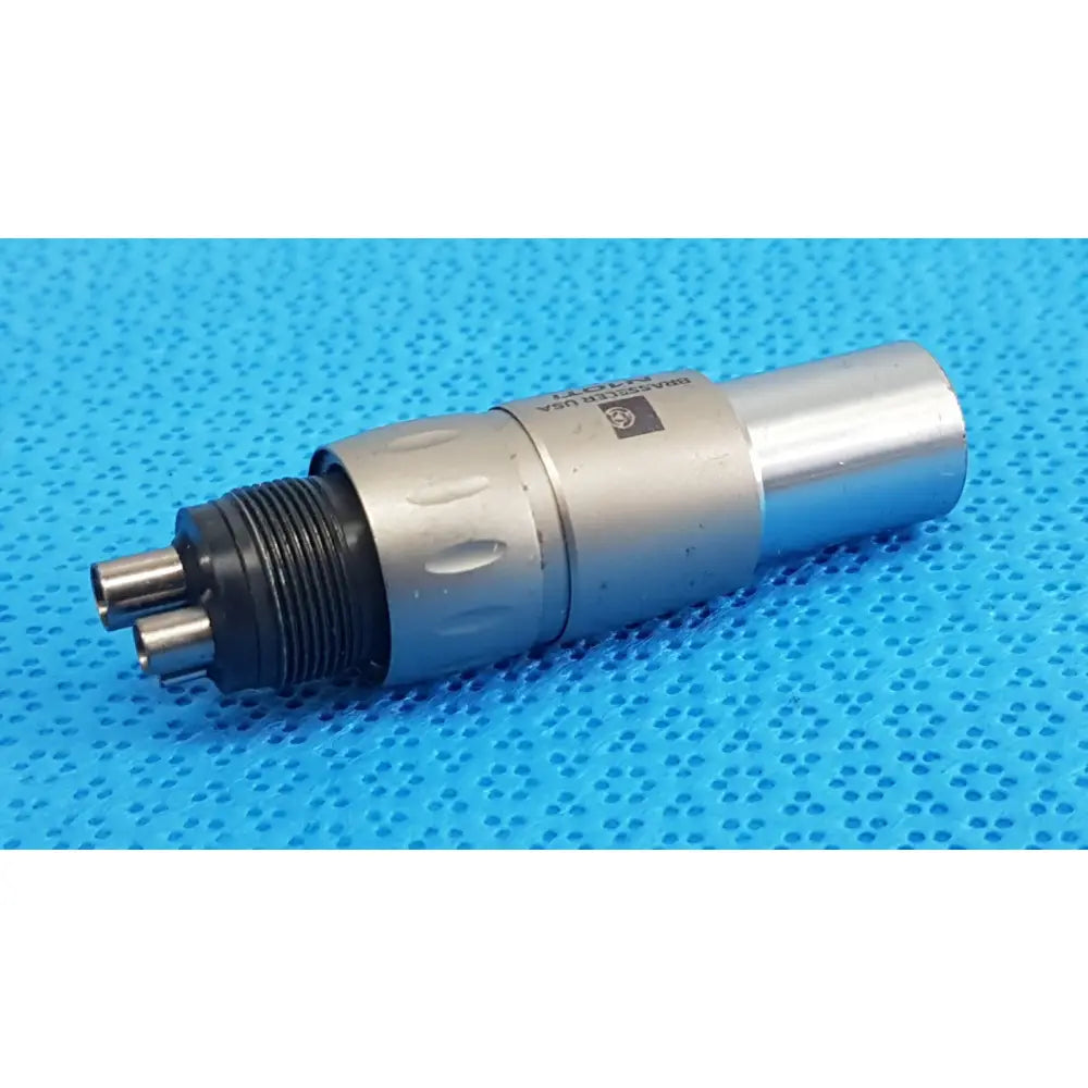 Silver metallic brasseler n10ti led dental handpiece with black threaded connector and dual metal ports for n10ti led coupler