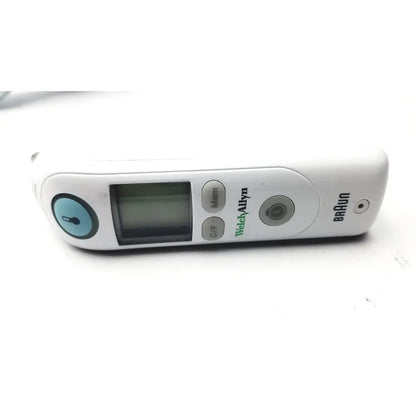 White braun thermoscan pro 6000 ear thermometer ref with non-contact infrared sensor and blue circular button