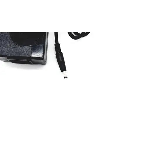 Black plastic laptop charger with coiled power cord and cylindrical connector for bridgepower corp bpm050s12f02 medical power supply