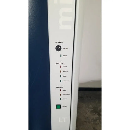 White industrial control panel with labeled indicators and power switch on bruker microflex lt sh mass spectrometer for reuse medical