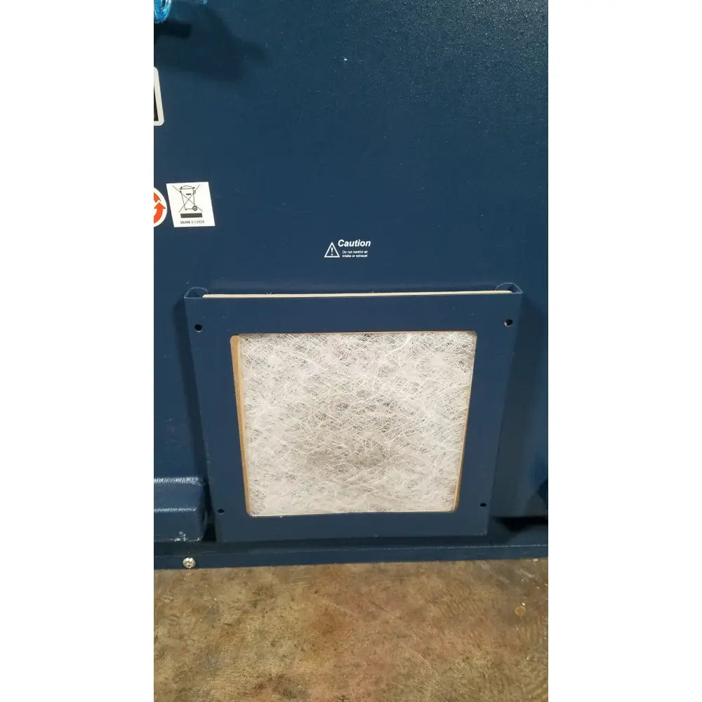 Blue framed rectangular air filter with white fibrous material for bruker microflex mass spectrometer reuse medical device