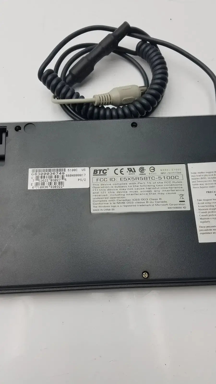 BTC 5100C Compact Computer Keyboard Keyboard, as-is (for parts) product photo 4