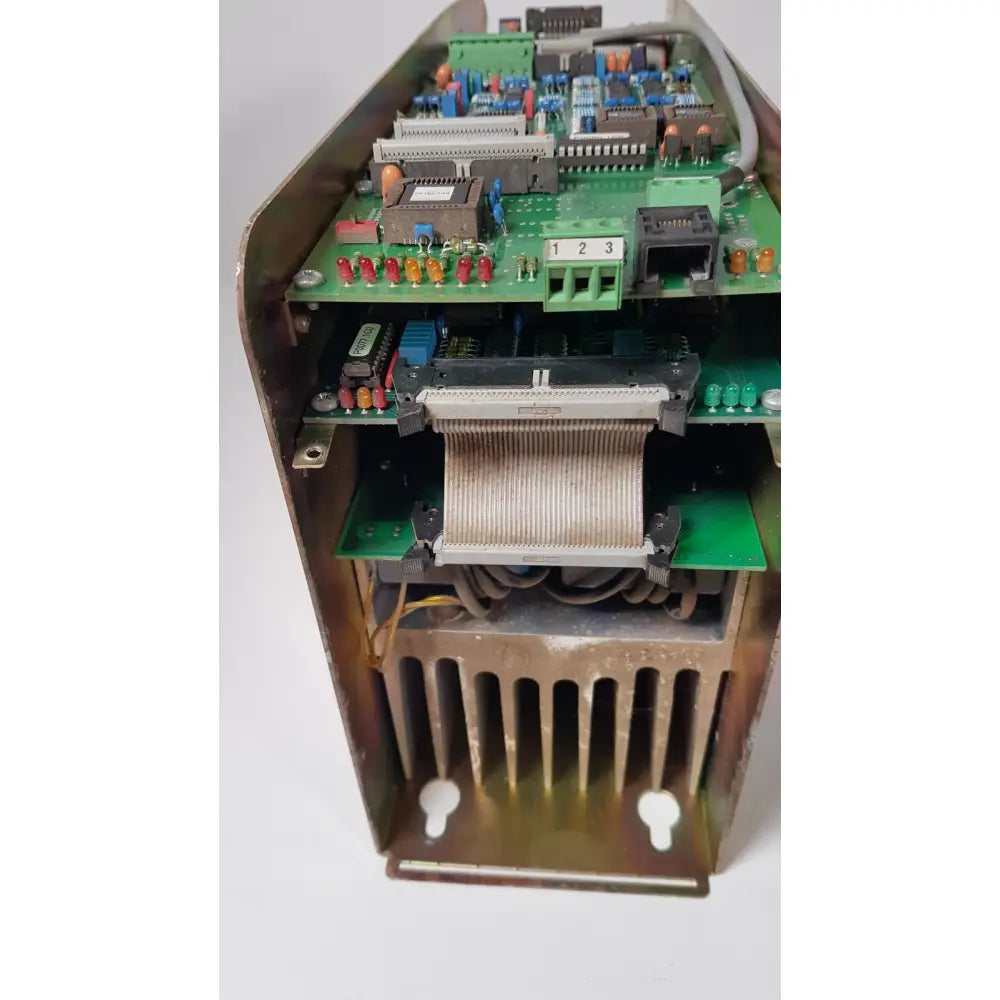 Green circuit board with electronic components inside metal housing for bystronic amplifier cnco2 50a 1000 rpm