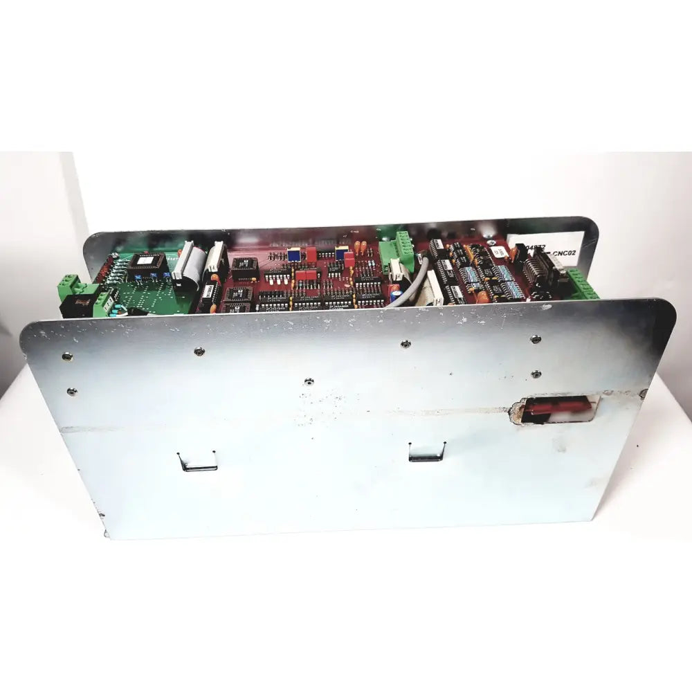 Industrial-grade metal enclosure housing red and green circuit board assembly for Bystronic amplifier cnc02 50a product