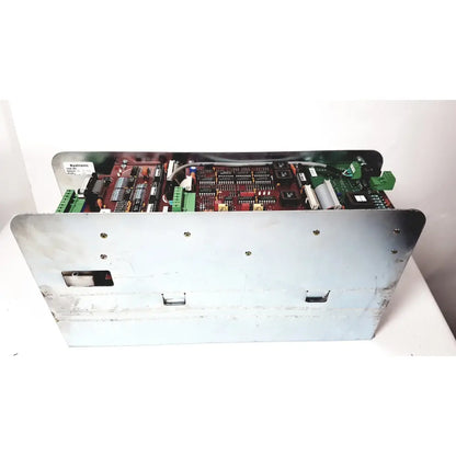Silver metallic industrial control panel with circuit boards and green connectors for bystronic amplifier cnc02 50a