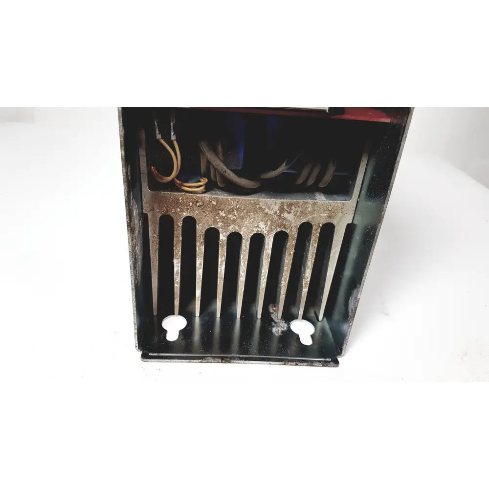 Rusty black metal heat exchanger with vertical fins and coiled wires inside for bystronic amplifier cnc02 50a product