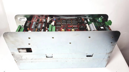 Silver metallic industrial control panel with circuit boards and green connectors for bystronic amplifier cnc02 50a