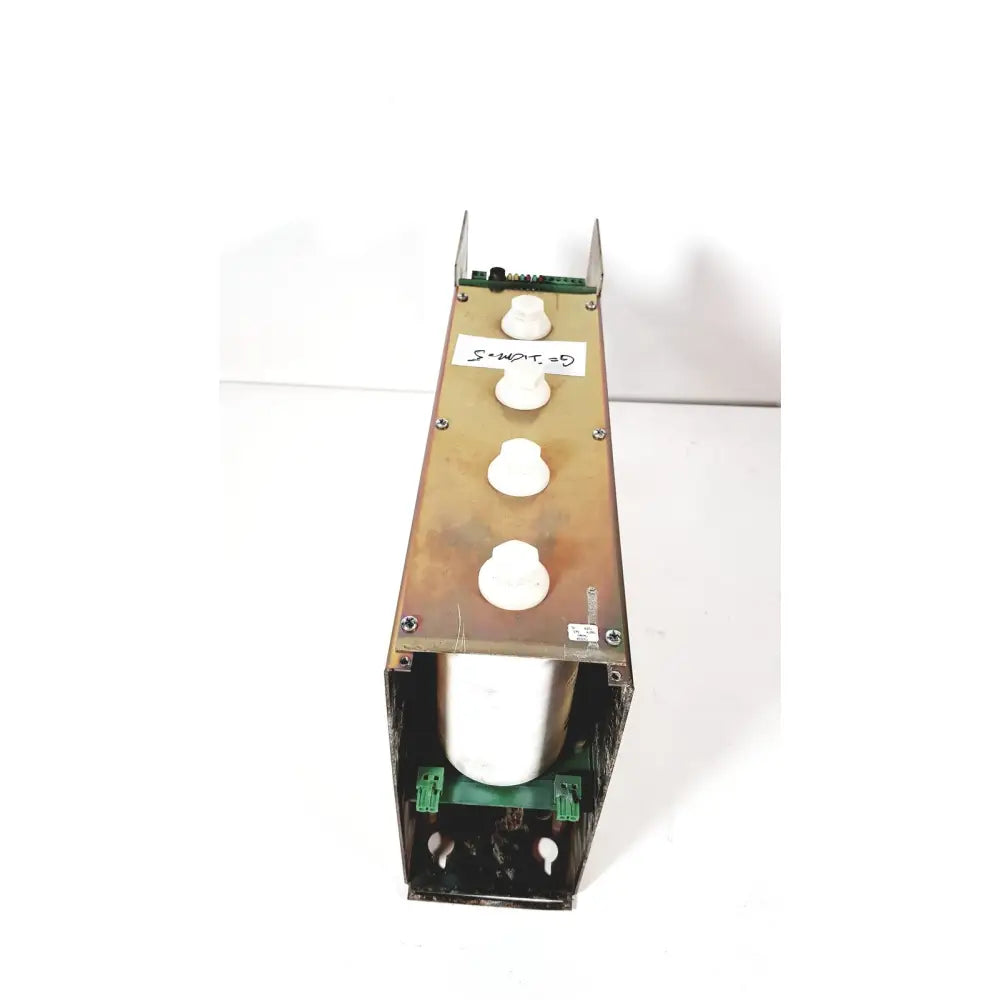 Metallic rectangular bystronic module vm 50a with three white knobs and cylindrical component for 50a 300v power supply