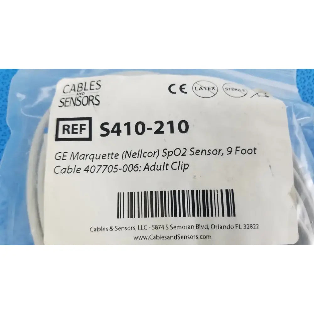 Cables And Sensors GE Nellcor S410-210 SpO2 Sensor 9 ft. Cable 407705-006 Adult SpO2 Sensor, second-hand product photo 2