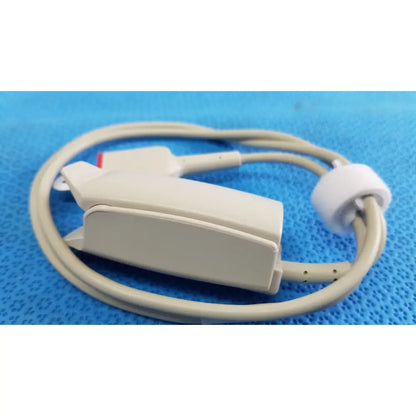Beige adult spo2 pulse sensor s403-1250 with coiled cable and white connector for spo2 pulse oximeter use