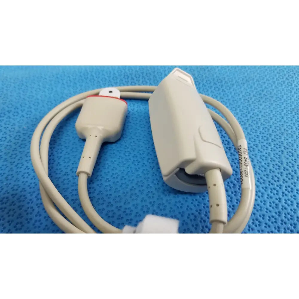Beige s403-1250 adult spo2 pulse oximeter sensor cable with white connector and red accent in sleek plastic housing