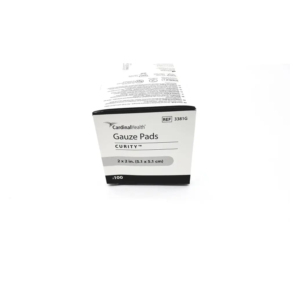 White and black cardboard box of cardinal health gauze pads 3381g 2x2 inch sterile health gauze pads 100 units