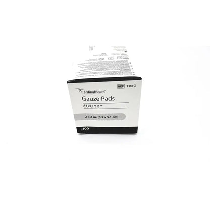 White and black cardboard box of cardinal health gauze pads 3381g 2x2 inch sterile health gauze pads 100 units