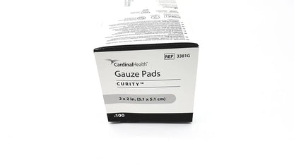 White and black cardboard box of cardinal health gauze pads 3381g 2x2 inch sterile health gauze pads 100 units