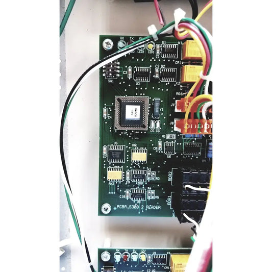 Green printed circuit board with labeled connectors for cardkey s300-xl access control panel controller