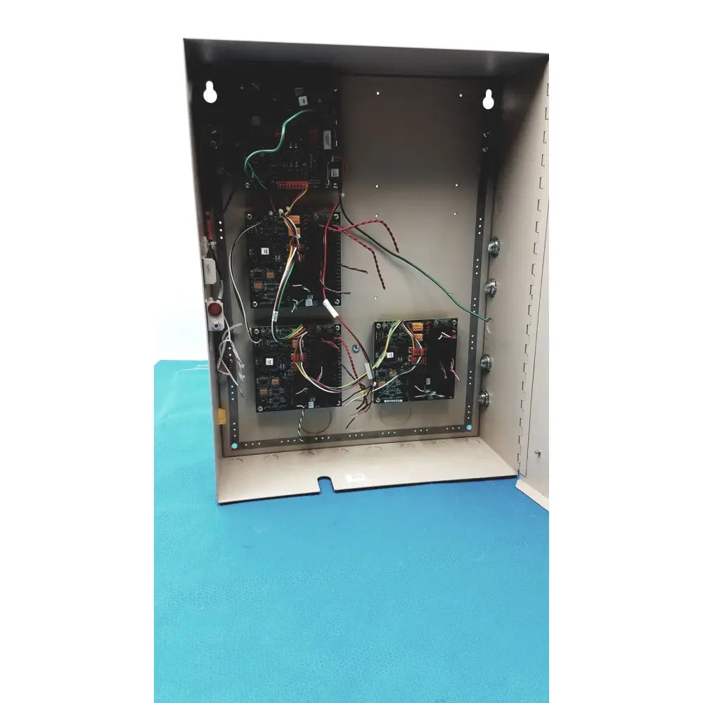 Metal access control panel s300-xl control panel controller with multiple circuit boards and colored internal wiring