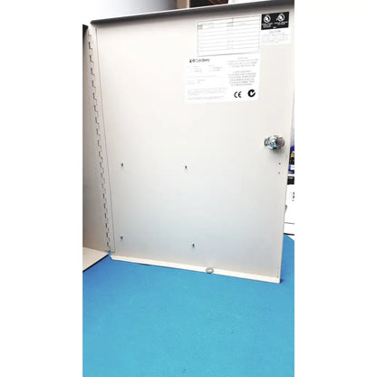 Gray metal safety cabinet with lock and label for cardkey s300-xl access control panel controller installation