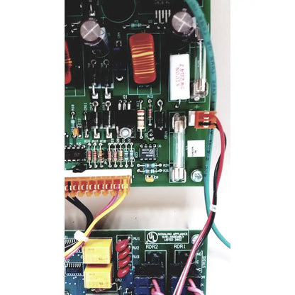 Green circuit board with capacitors resistors and red inductor for s300-xl access control panel controller cardkey