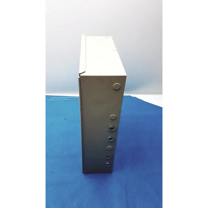 Metallic gray rectangular access control panel s300-xl with hinged lid and vertical mounting holes for secure installation