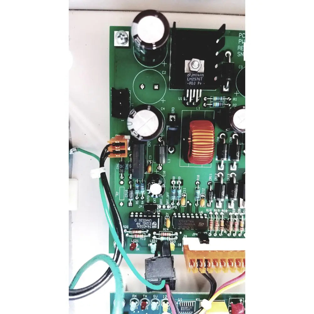 Green printed circuit board with black and silver components for cardkey s300-xl access control panel controller