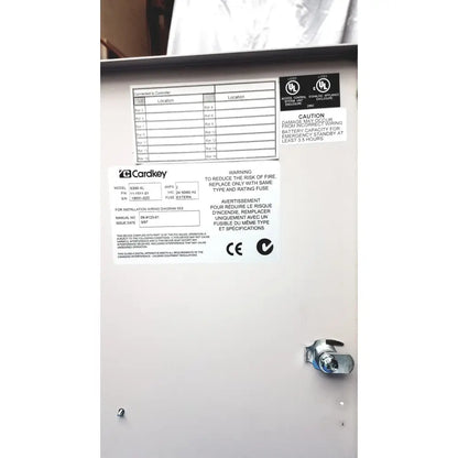 Silver-colored metal s300-xl access control panel controller with key lock and labeled stickers for secure access management