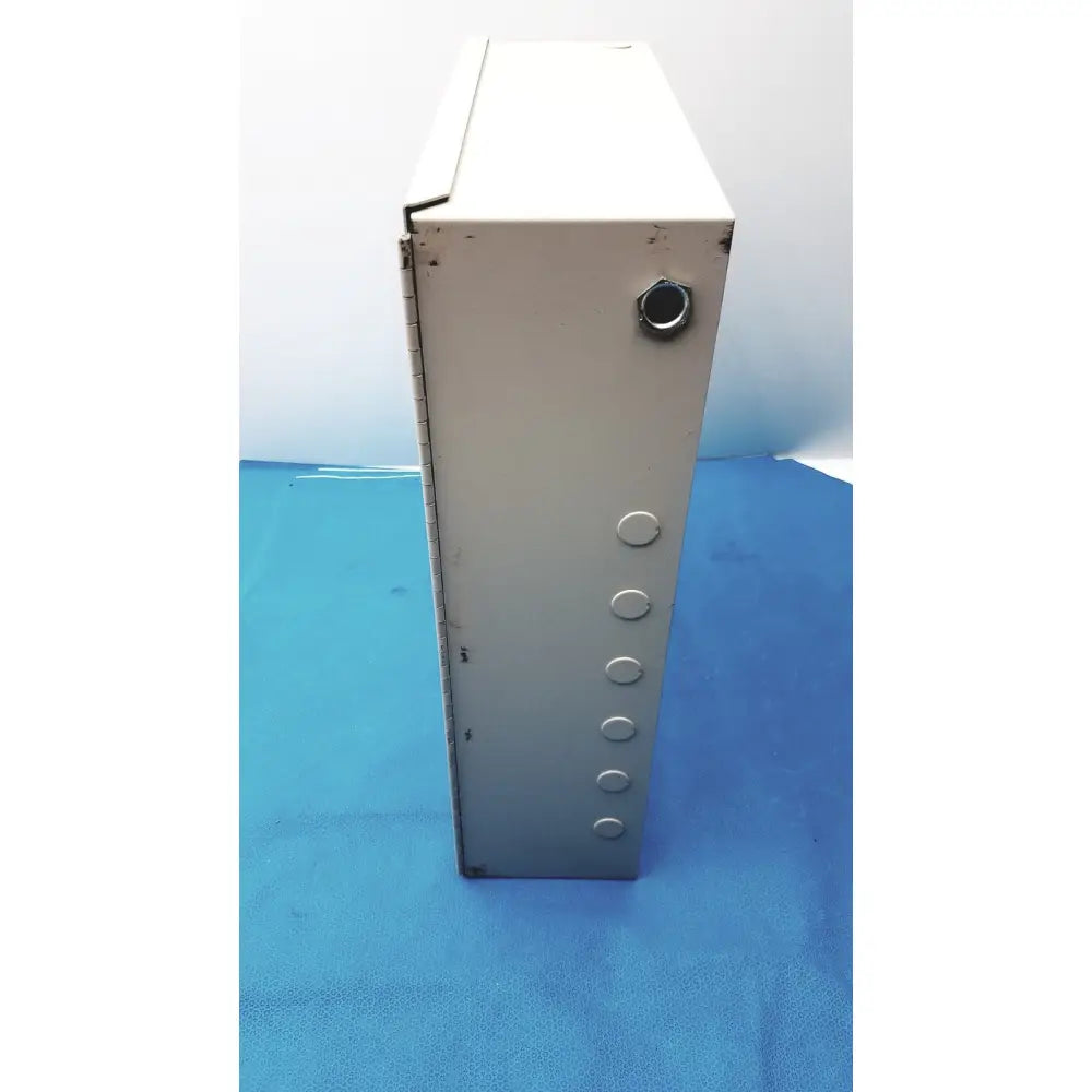 Gray metal s300-xl access control panel controller with hinged lid, six mounting holes, and hexagonal bolt near top