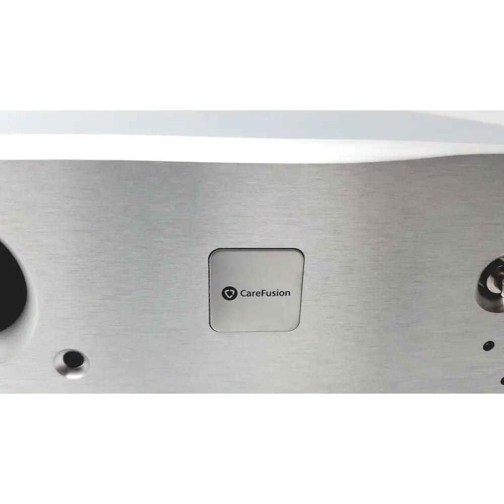 Silver brushed metal carefusion vmax encore analyzer with square carefusion logo plate and western medical gas regulators