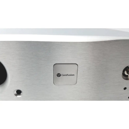 Silver brushed metal carefusion vmax encore analyzer with square carefusion logo plate and western medical gas regulators