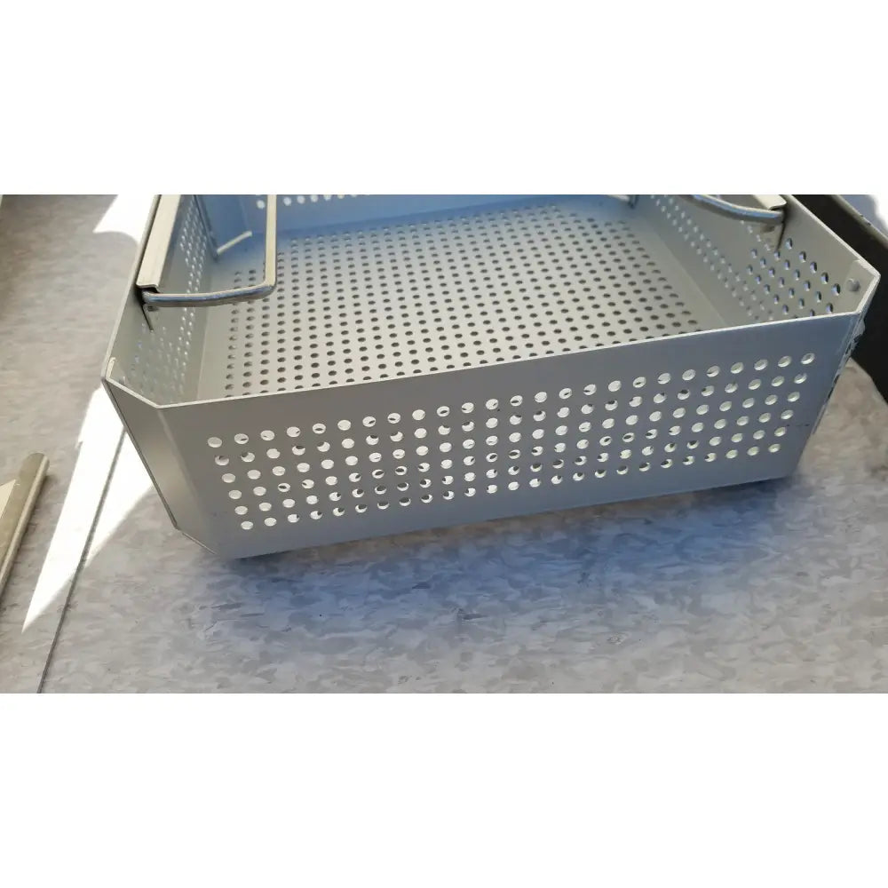 Silver perforated metal case medical half size sterilization case with reinforced handles and lid for medical use