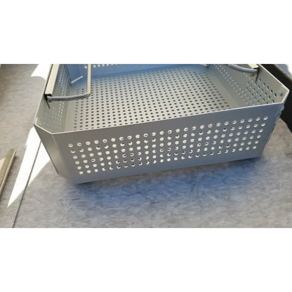 Silver perforated metal case medical half size sterilization case with reinforced handles and lid for medical use