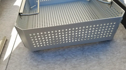 Silver perforated metal case medical half size sterilization case with reinforced handles and lid for medical use