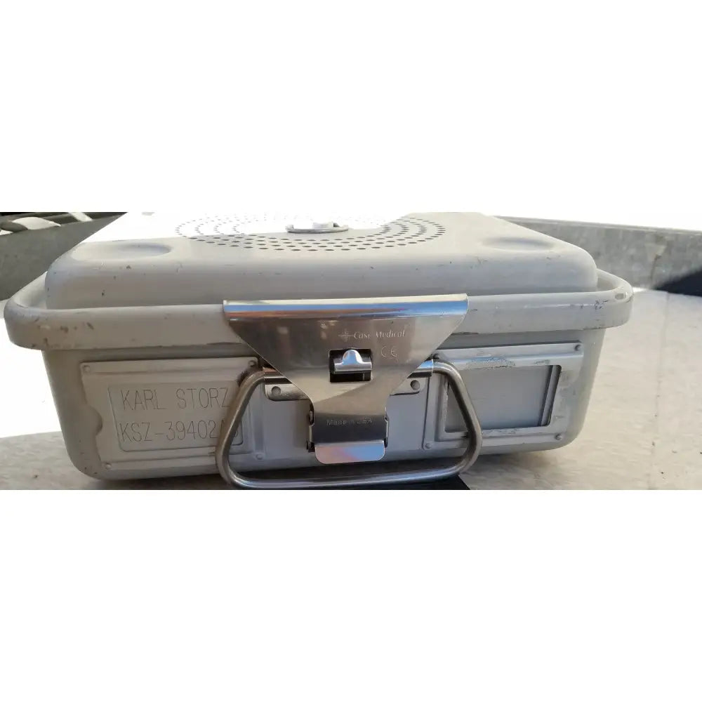 Gray metallic medical ksz 39402as case medical karl storz with chrome latch and handle for storage and sterilization