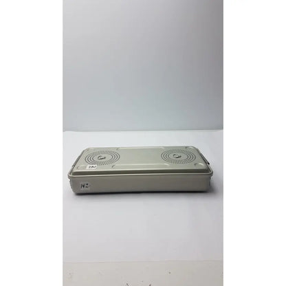 Silver-colored metal case medical ma f-tray solid sterilization container with circular perforated lid pattern