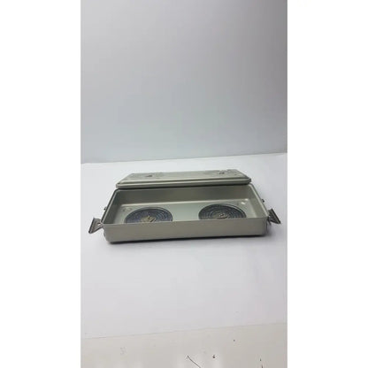 Silver metal case medical solid sterilization container tray with two circular compartments and side handles