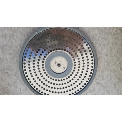 Gray circular case medical sterilization container half size lid with perforated metal surface and concentric hole rings
