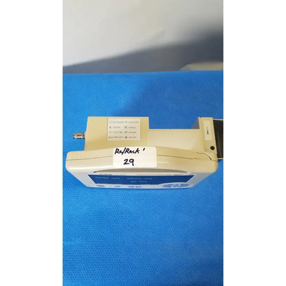 Beige and blue casmed 740 masimo set spo2 blood pressure patient monitor with white re rack 29 label on front