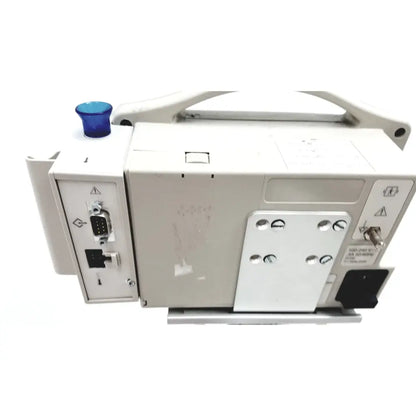 White patient monitor spo2 casmed 740 with blue button on top and multiple ports for medical use