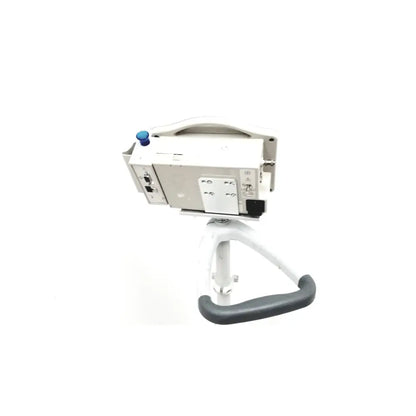 White casmed 740 patient monitor spo2 mounted on adjustable stand with gray ergonomic handle for medical use