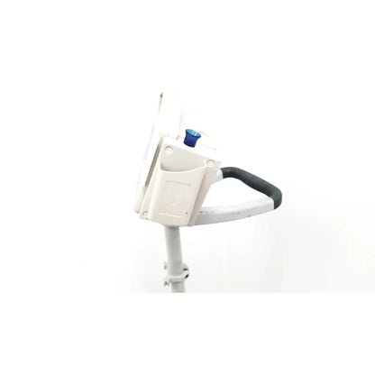 CasMed 740 patient monitor spo2 with rolling stand showing white plastic lawn edger with black handle and blue adjustment knob