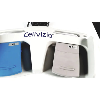 White plastic cellvizio foot pedal controller with blue and gray ii and rec foot pedals for reuse medical use