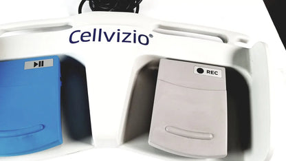 White plastic cellvizio foot pedal controller with blue and gray ii and rec foot pedals for reuse medical use