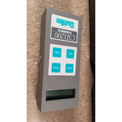 Gray chaltilon csd200 dynamometer featuring teal buttons and a digital display for precise force measurement