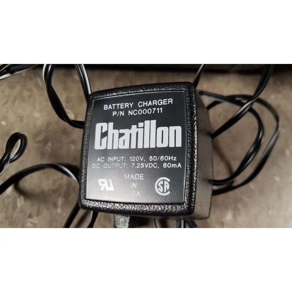Black textured chaltilon csd200 dynamometer battery charger with labeled specifications for reuse medical use