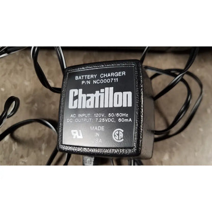 Black textured chaltilon csd200 dynamometer battery charger with labeled specifications for reuse medical use