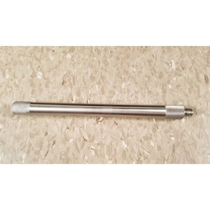 Silver metal rod with textured knurled ends and threaded tip for chaltilon csd200 dynamometer reuse medical use