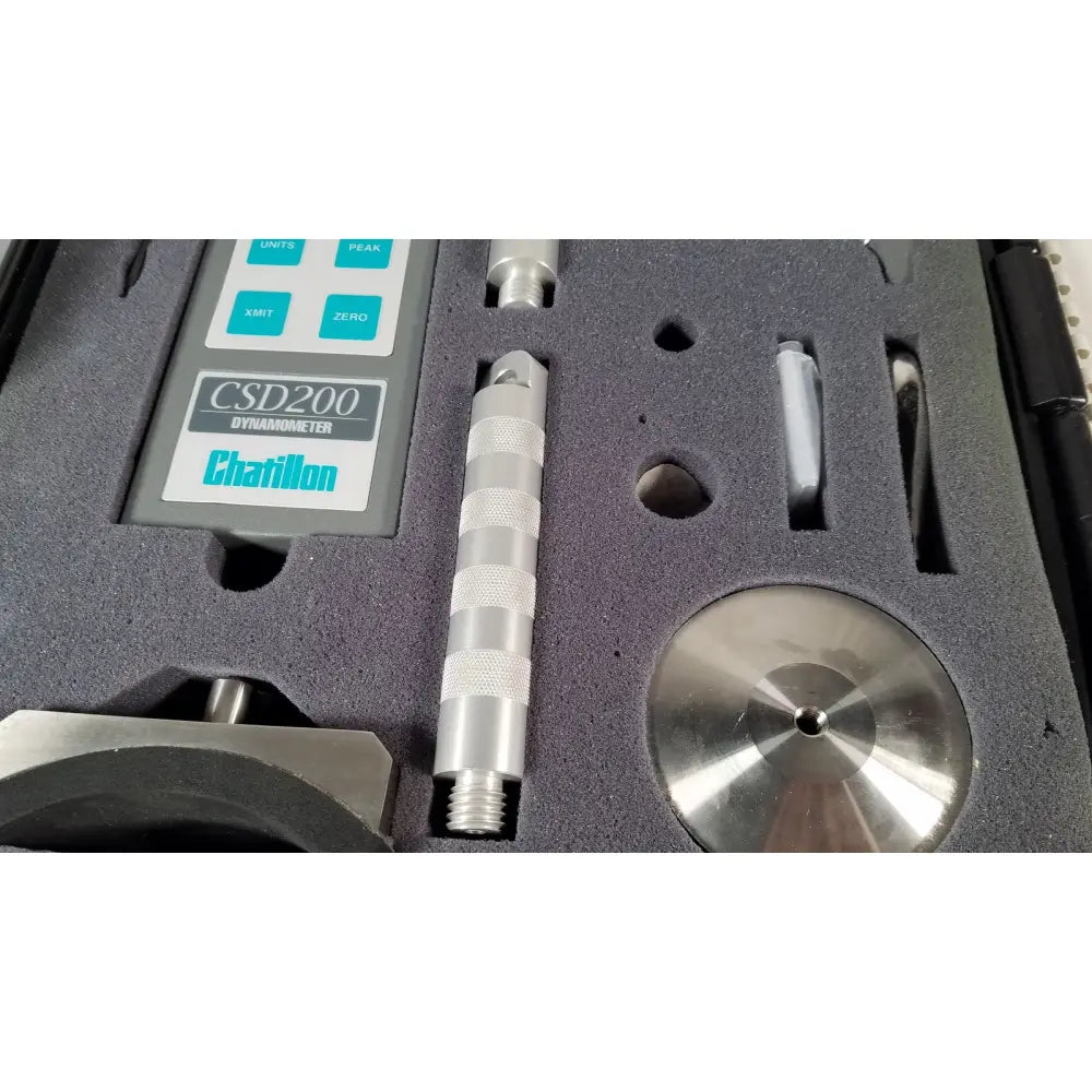 Silver chaltilon csd200 dynamometer with textured grip and metallic probe for precise strength measurement
